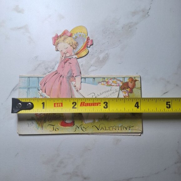 Vintage Valentine Cut Out Card Featuring Girl With Heart Ephemera Junk Journal - Picture 3 of 6